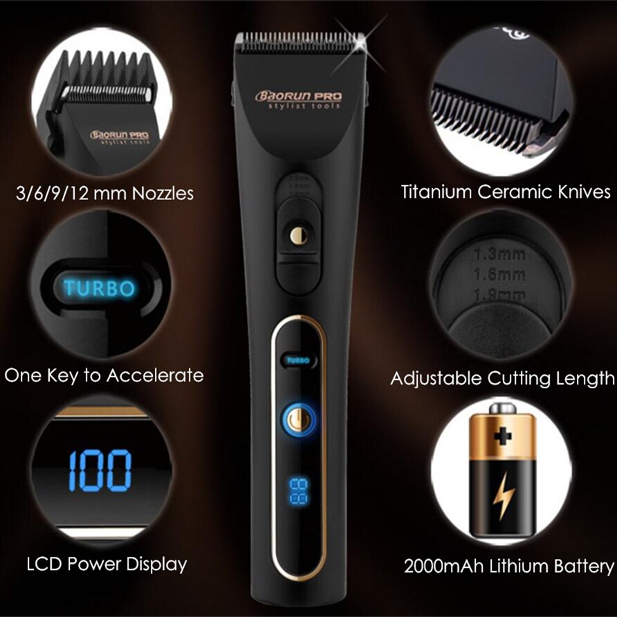 Rechargeable Hair Clipper 18650 Lithium Battery Electric Hair Trimmer Beard Shaver for Men Hair Cutting Machine