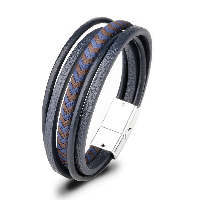 Lederen Armbanden Mannen Rvs Multilayer Gevlochten Touw Armbanden Voor Mannelijke Vrouwelijke Armbanden Sieraden: H24025