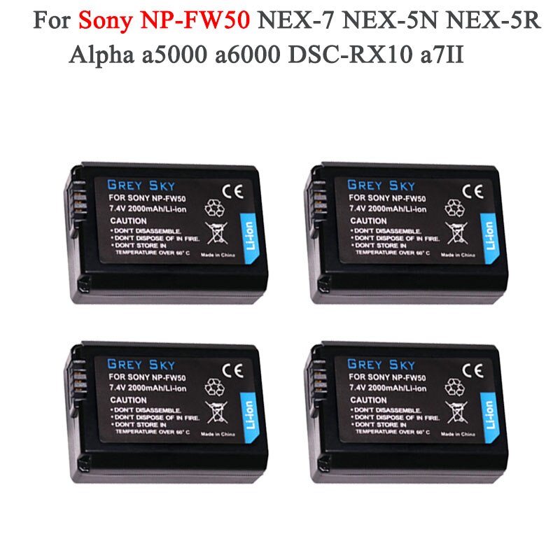 2000 mah np -fw50 np fw50 batterij-accu voor sony nex -3n nex -5 nex -5n nex -5r nex 2 alpha  a5000 a6500 dsc -rx10 alpha  a7s a7ii alpha 7r: Pakket 4