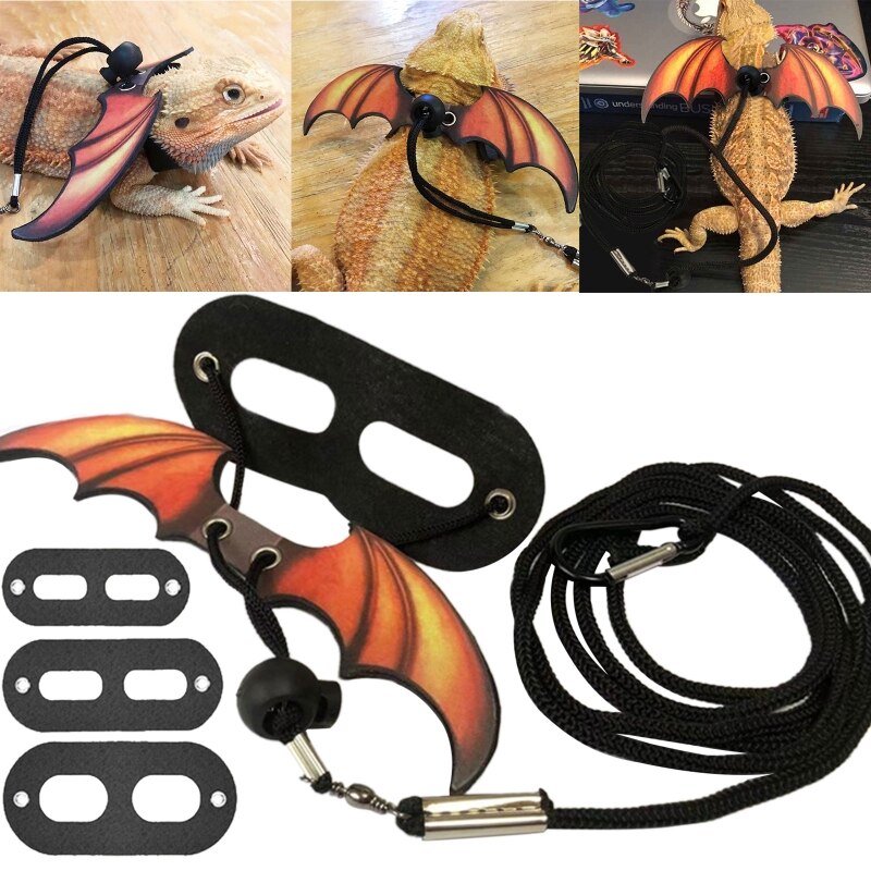 Bearded Dragon Harness Set Lizard Leash with Wing Adjustable for Reptiles
