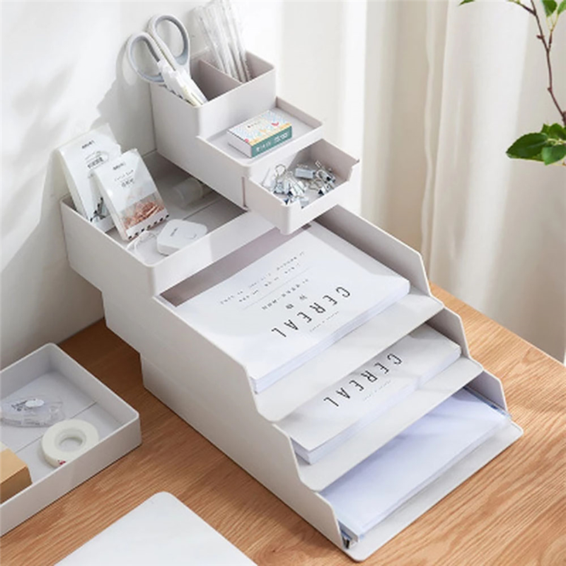 Office Stackable Storage Box Desktop Multi-purpose Stationery Document Paper Organizer Tray A4 File Folder Phone Pen Holder Box