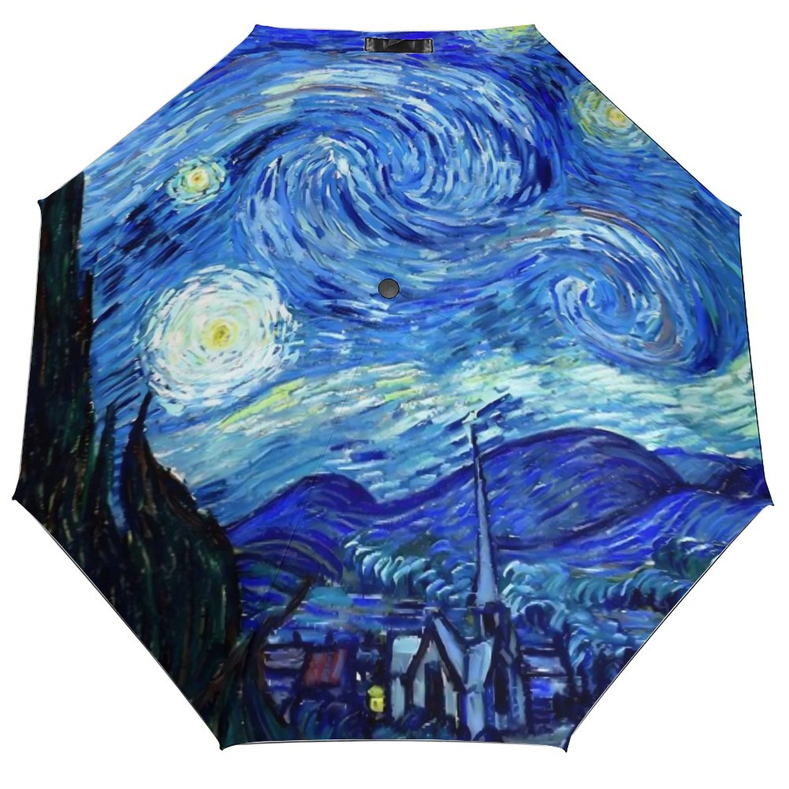 Vincent Van Gogh Paraguas automático de 3 pliegues Café Terraza por la noche Paraguas ligero Sol y lluvia Paraguas de abrigo negro para hombres y mujeres: Transparente