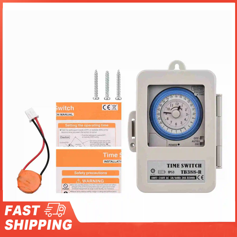 Mechanical 24 Hours Timer Switch IP53 Programmable Electrical Timer Switch Box AC 100-240V 15 Minutes Interval 96 Times ON/ OFF