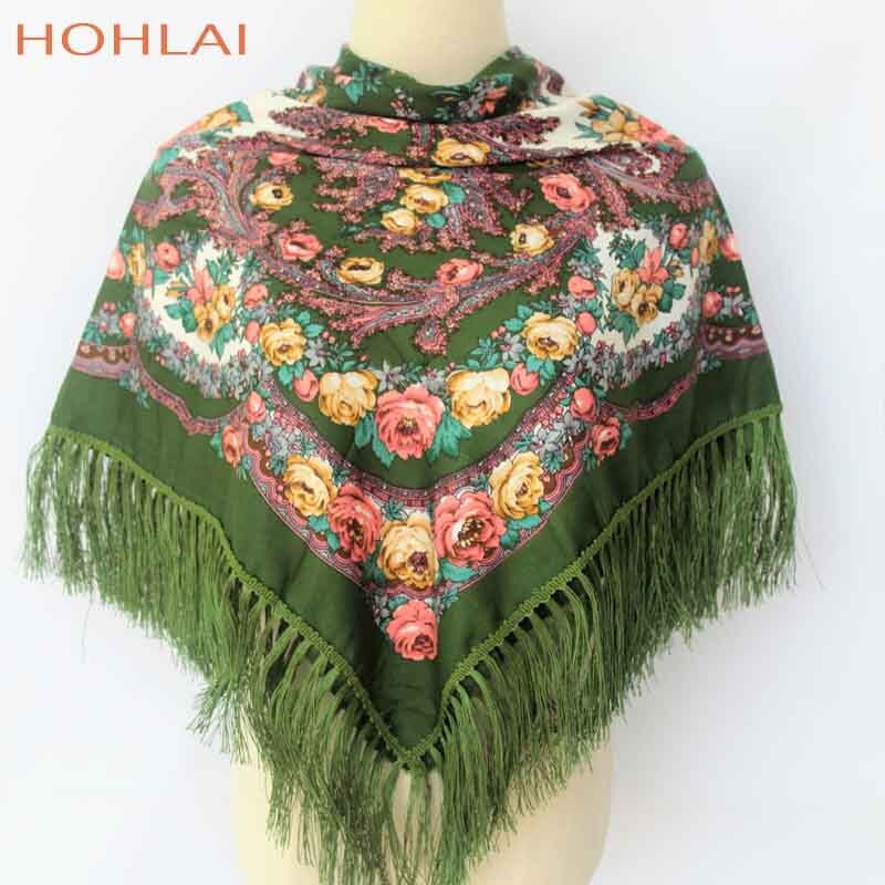 ¡Novedad de ! Bufandas cuadradas cálidas de para mujer, chales de niña estampados con borlas para invierno y otoño, bufanda de Manta: Verde militar