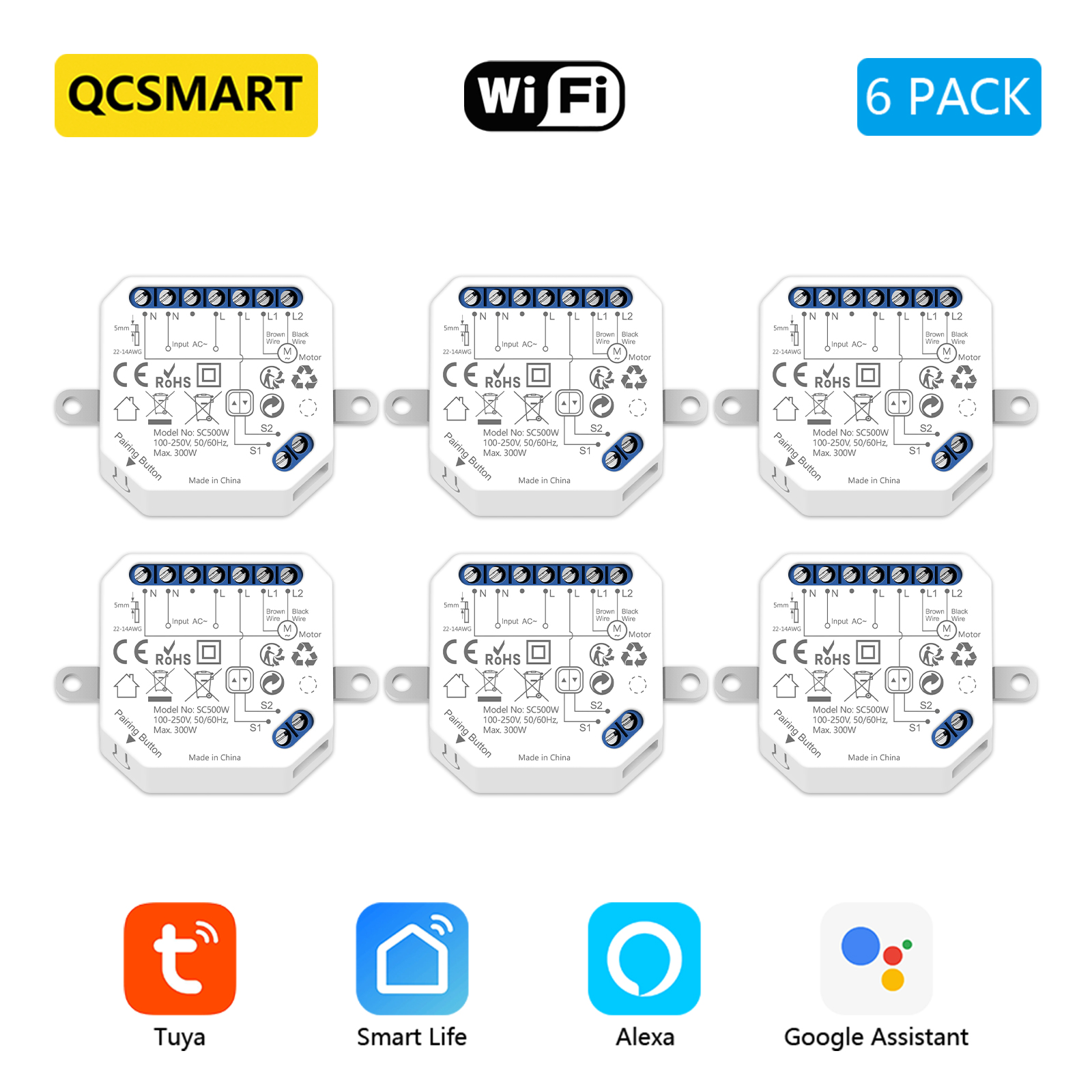 QCSMART Modulo interruttore tenda WiFi per motori persiane Controllo percentuale Tuya Voce di Google Alexa Funziona con spedizione veloce