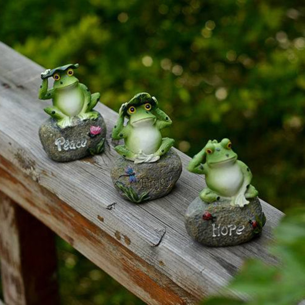 3 st/förpackning trädgård dekorativ harts groda sitter på sten juldekoration miniatyr trädgård djur trädgård staty utomhus figur