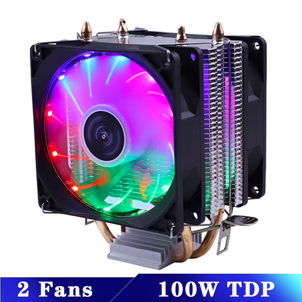 Silent CPU Cooler Fan 90mm 3PIN For Intel LGA 775 1150 1151 1155 1156 1200 1366 AMD AM2 AM3 AM4 Socket Efficient Ventilador: Colorful 2FANS