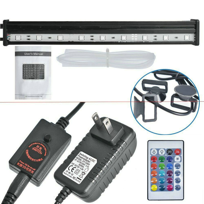 Remote Control Aquarium Fish Tank Underwater Waterproof Air Bubble Airstone Led Light bar lamp Multicolor Colorchanging Fountain: 31cm 18leds
