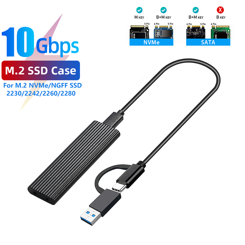 GUDGA – boîtier SSD Nvme avec double protocole OTG vers USB 3.1, adaptateur de disque dur Portable pour SSD M.2 2230/2260/2280/2242