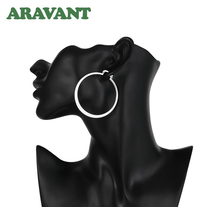 925 Zilveren 55 Mm Platte Dunne Ronde Big Hoop Oorbellen Voor Vrouwen Bruiloft Sieraden Accessoire