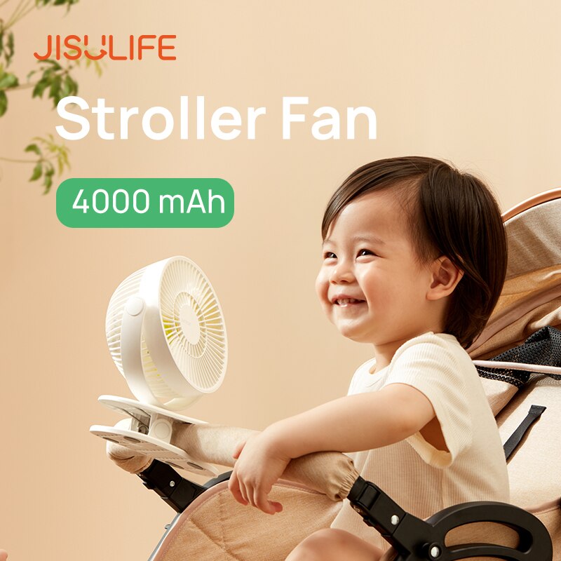 Jisulife Draagbare Clip Fan Kinderwagen Fans Usb Oplaadbare Kleine Ventilator Met 4000Mah Batterij