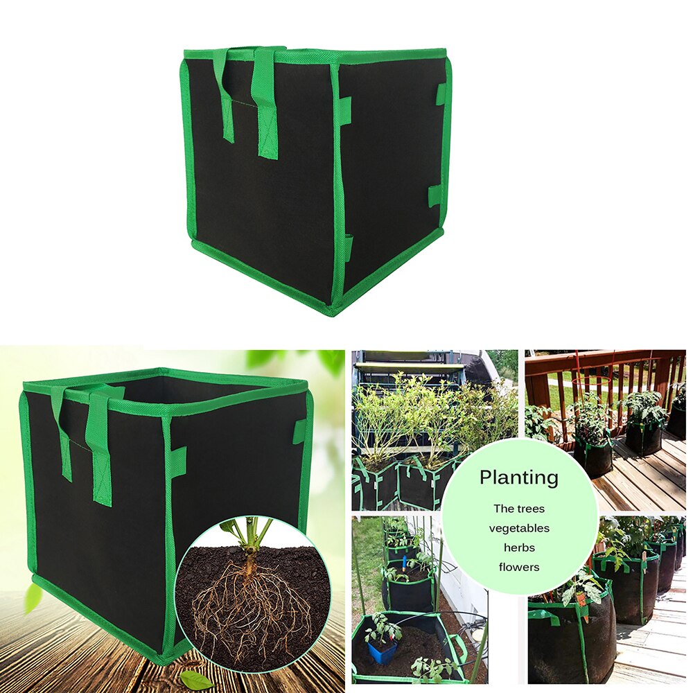 Vierkante Grow Bag 3/5/7/10 Gallon Plant Pot Niet-geweven Zwart Groen Tuin Gereedschap Draagbare planten Container Met Handvat