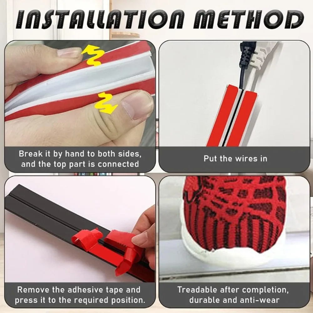 Floor Cord Cover Self-adhesive Car Door Seal Strip Waterproof Flexible Electrical Conduit Cable Protectors Home Wiring Accessory