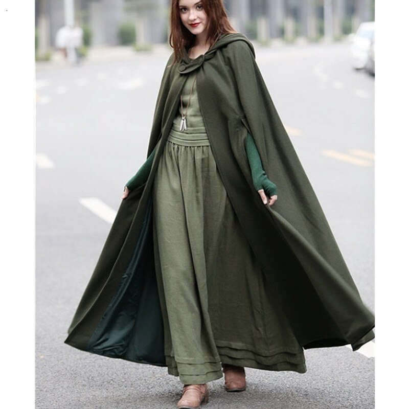 Middeleeuwse Gothic Hooded Mantel Dunne Jas Vrouwen Vintage Vampire Devil Capes Viking Piraat Gewaden Overjas Halloween Cosplay Kostuums: Green / L