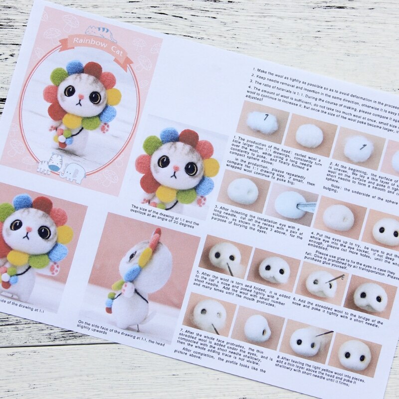 Cute Animal Cat Doll Wool Felt Craft DIY Unfinished Poked Set Handcraft Kitting