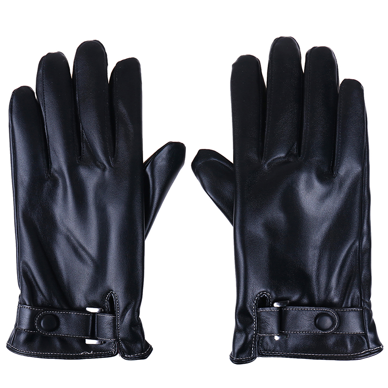 Herren Winter Leder Warme Handschuhe Männer Wasserdicht Faux Fahren Dünn für Touchscreen Braun Guantes: Weiß