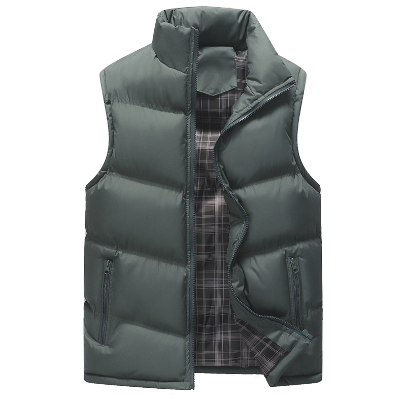Brand Winter Mens Vest Slim Fit Warm Sleeveless Jacket Male Plus Size Clothing Man Waistcoat Cotton-Padded Thickening Coats: gray / M
