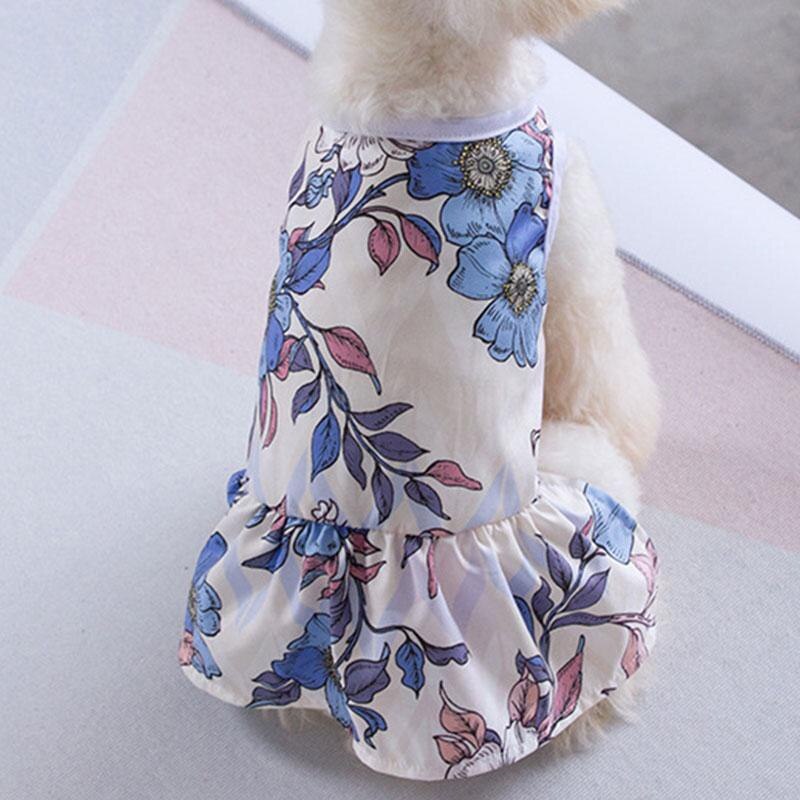 Robe d'été pour animaux de compagnie, imprimé de fleurs, Costume de voyage pour chien et chat, vêtements pour animaux de compagnie: WHITE / S 2.5-3.5kg Pet