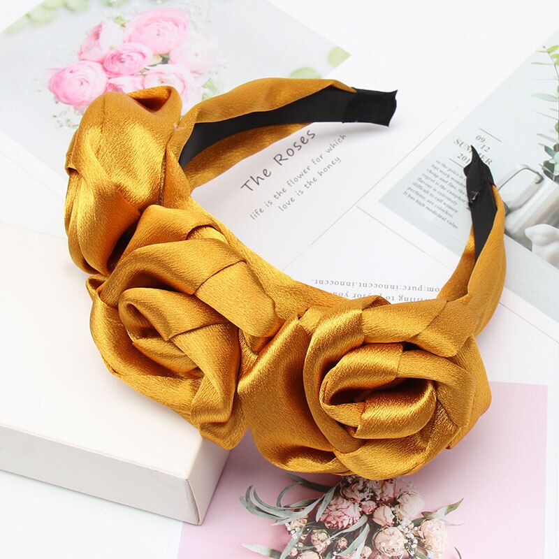CN nueva diadema de terciopelo rosa flor diadema sólida para mujer maquillaje de cabeza aro de pelo accesorios para el cabello de niña: gold