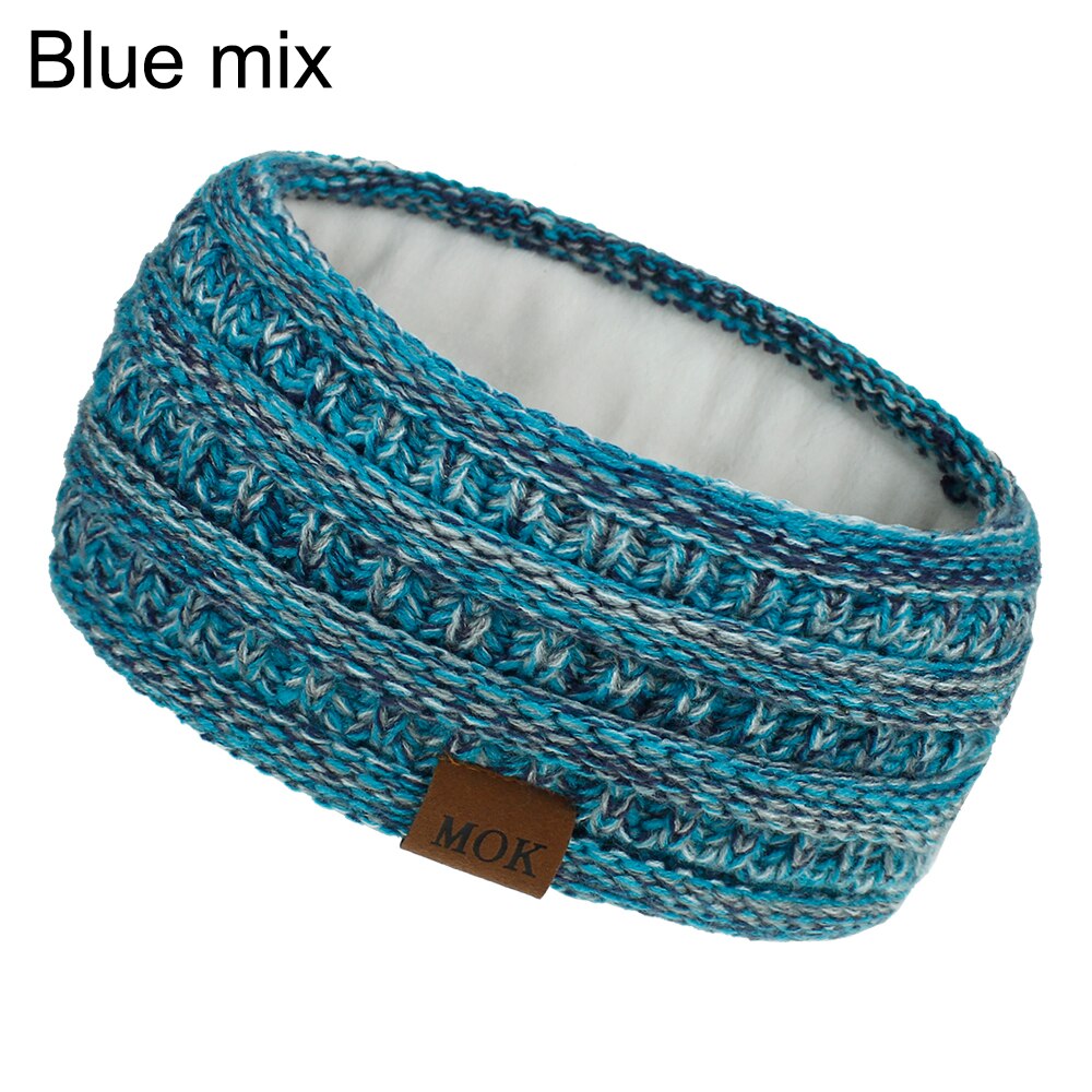 Inverno ao ar livre orelha mais quente headbands para as mulheres macio quente malha velo forrado faixa de cabelo para ciclismo ao ar livre caminhadas acampamento: Blue mix