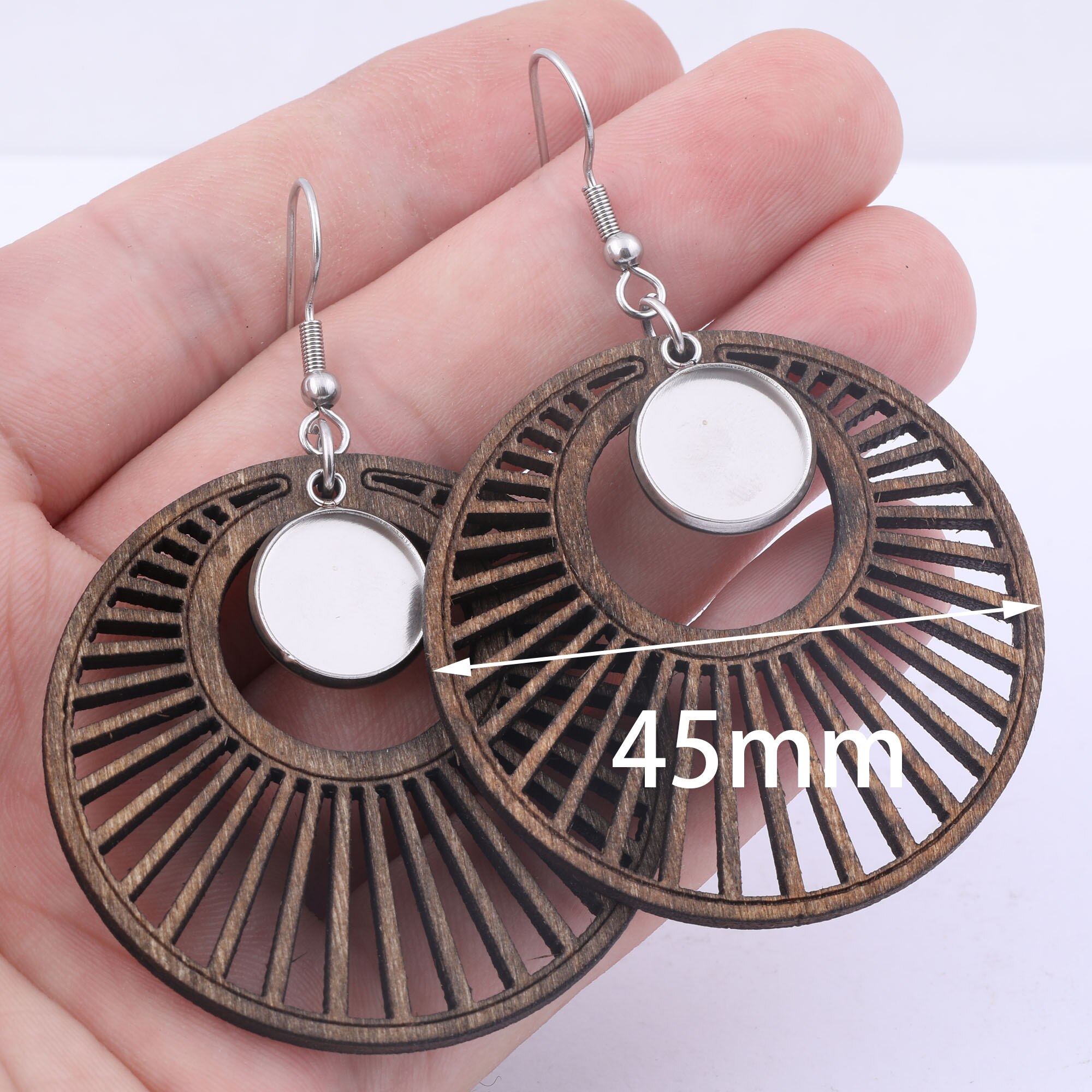 10Pcs Wood Charm Cabochon Oorbel Basisafstelling 12Mm Dia Houten Bezel Blanks Roestvrij Steeel Diy Voor Sieraden Maken levert