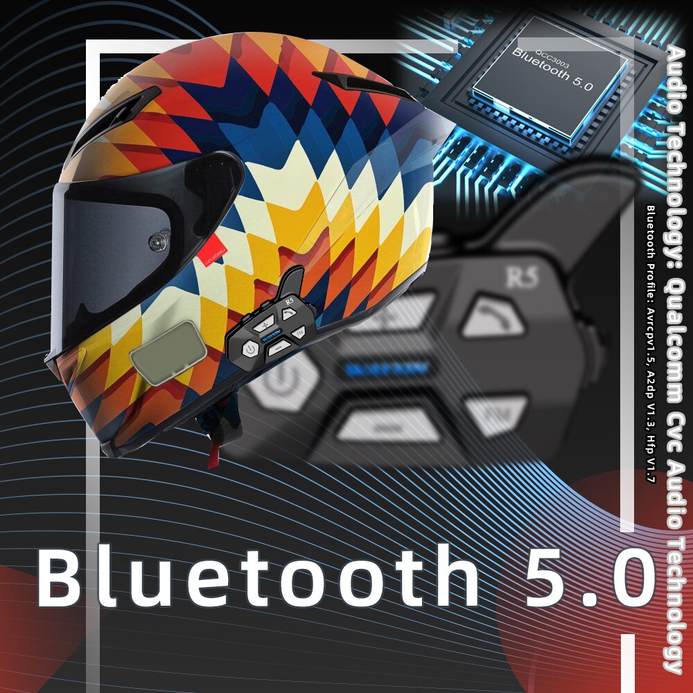 WAYXIN Helmet Headsets Support 1200M 2 person Intercom 1Pcs R5 Motorcycle Headsets FM Wireless Intercomunicador Interphone