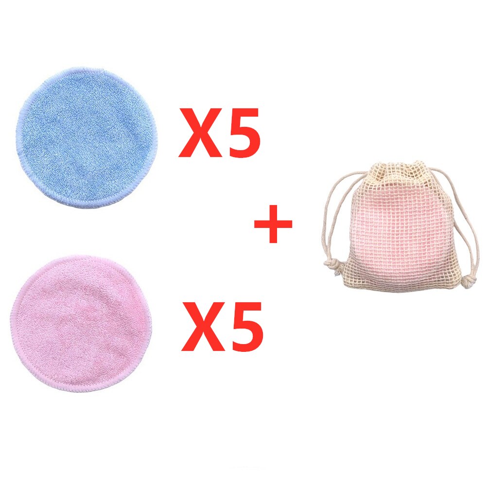 Eco Herbruikbare Bamboe Makeup Remover Pads 10 Stks/zak Wasbare Rondes Gezichtsreiniging Katoen Make Up Verwijderen Pads Tool: 5Blue 5Pink Color