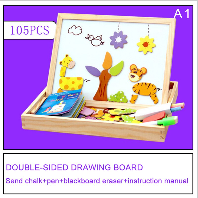 100 + Stuks Houten Multifunctionele Kinderen Animal Puzzel Schrijven Magnetisch Tekenbord Blackboard Learning Onderwijs Speelgoed Voor Kinderen: -A1