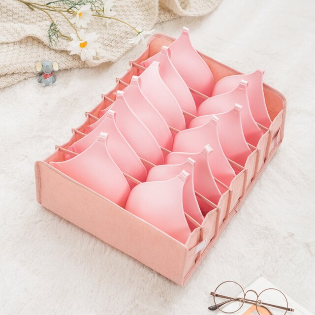 Boîte de rangement pliable pour soutien-gorge, sous-vêtements, chaussettes, tiroir lavable pour la maison: Pink 7 Big Grid