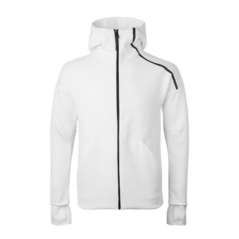 Autumn And Winter Sports Hooded Hoodie Men's Cotton Cardigan Fitness Gym Training Jacket: XXL / White