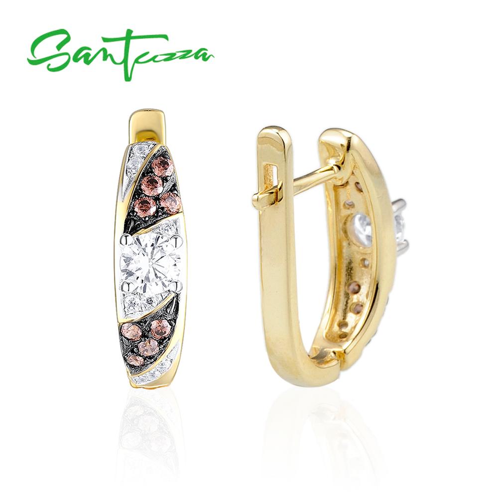 Santuzza 925 Sterling Silver Stud Oorbellen Sieraden Oorbellen Voor Vrouwen Ronde Chocolade Ronde Witte Kubieke Zirkoon 925 Sterling Deel