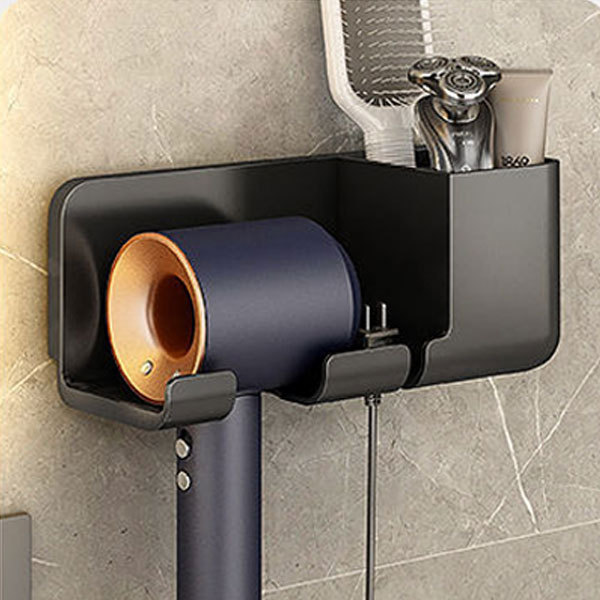 Föhn Houder Muur Badkamer Plank Zonder Boren Plastic Föhn Standaard Met Opbergdoos Toiletblazer Houder Plank