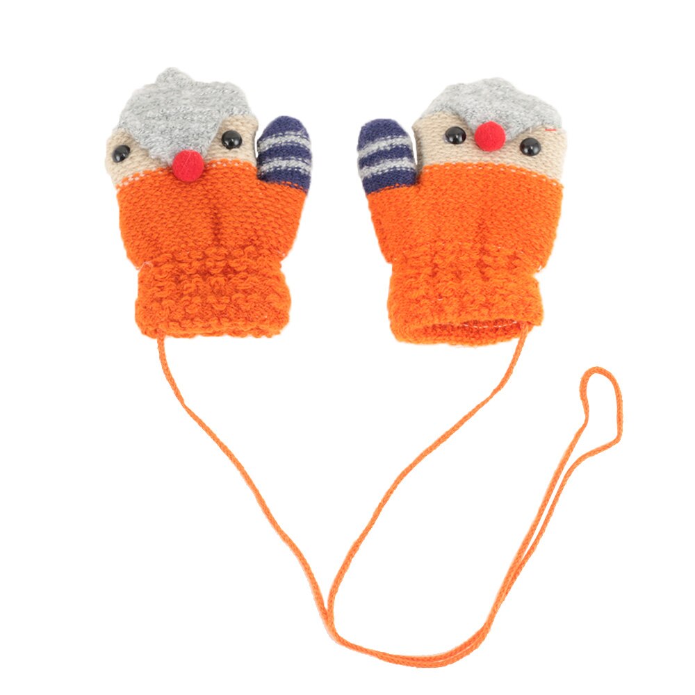 1 coppia Carina Cartone Animato Uccello Morbido Guanti Caldi di Inverno Del Bambino Guanti Per Bambini Lavorato A Maglia Elastico di Spessore Guanti per Bambini Guanti Per Bambini: Arancione