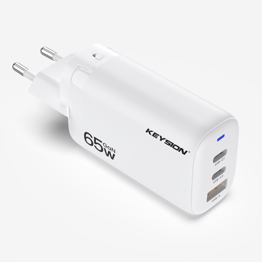KEYSION – chargeur GaN USB type-c 65W PD Quick Charge 4.0/USB-C pour iPhone 13/12 Pro Max, iPad, Macbook Air: EU Plug White