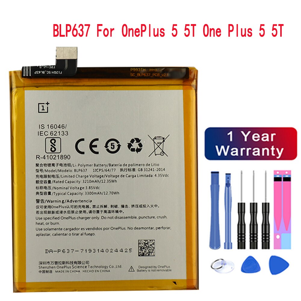Originele Batterij Voor Oneplus 1 2 3T 5 5T 6 6T 7 7 Pro 7T 7T Pro 8 8 Pro BLP633 BLP637 BLP685 BLP699 BLP743 BLP745 Telefoon Batterij: BLP637 OnePlus 5 5T