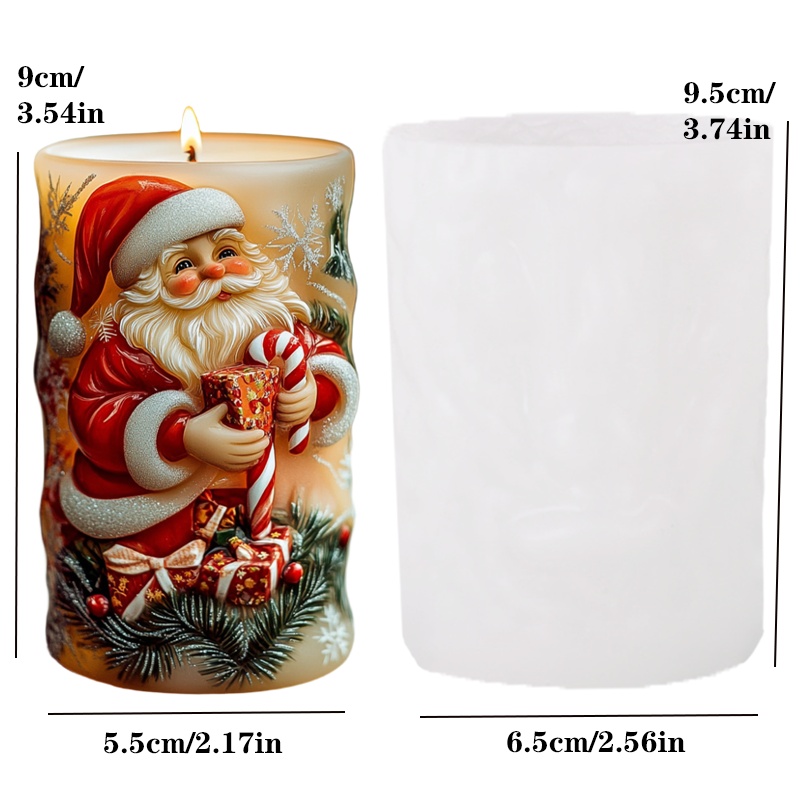 Stampo in silicone per candela cilindrica in rilievo di Babbo Natale, zucchero a bastone, stampi in gesso in resina cilindrica in rilievo di Babbo Natale, regalo di Natale: Grigio chiaro