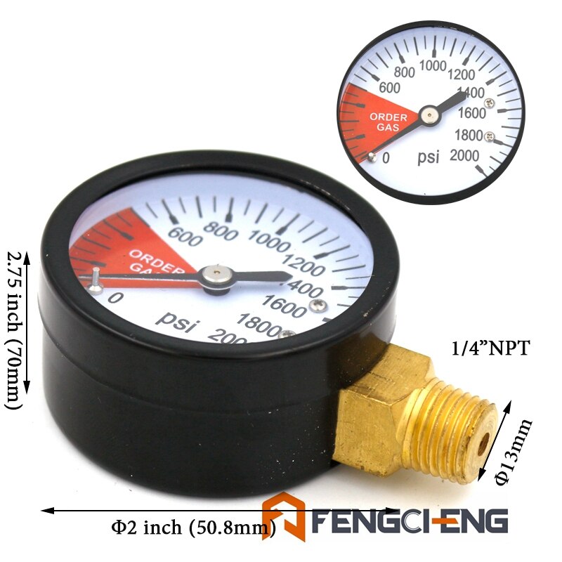 Hochdruck Manometer für Bahre/Limonade Fass System Regler 0 ~ 2000 PSI Rechten Hand Gewinde-1/4 "NPT