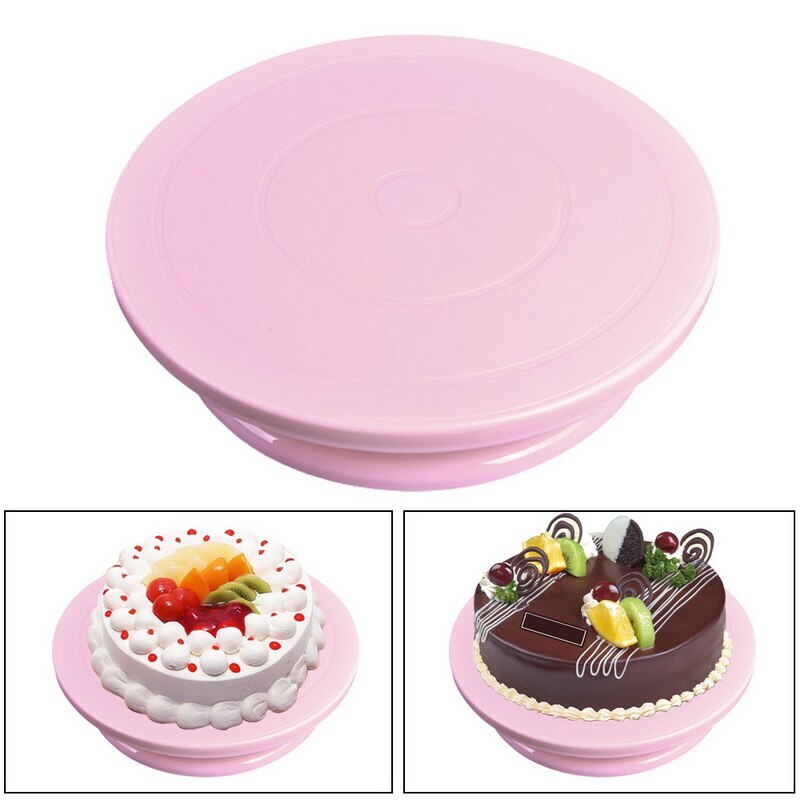 Plato giratorio de plástico antideslizante para decoración de tartas, soporte giratorio para decoración de tartas, placa de mesa giratoria para cocina, herramienta para hornear Pan DIY, 1 Uds.: pink