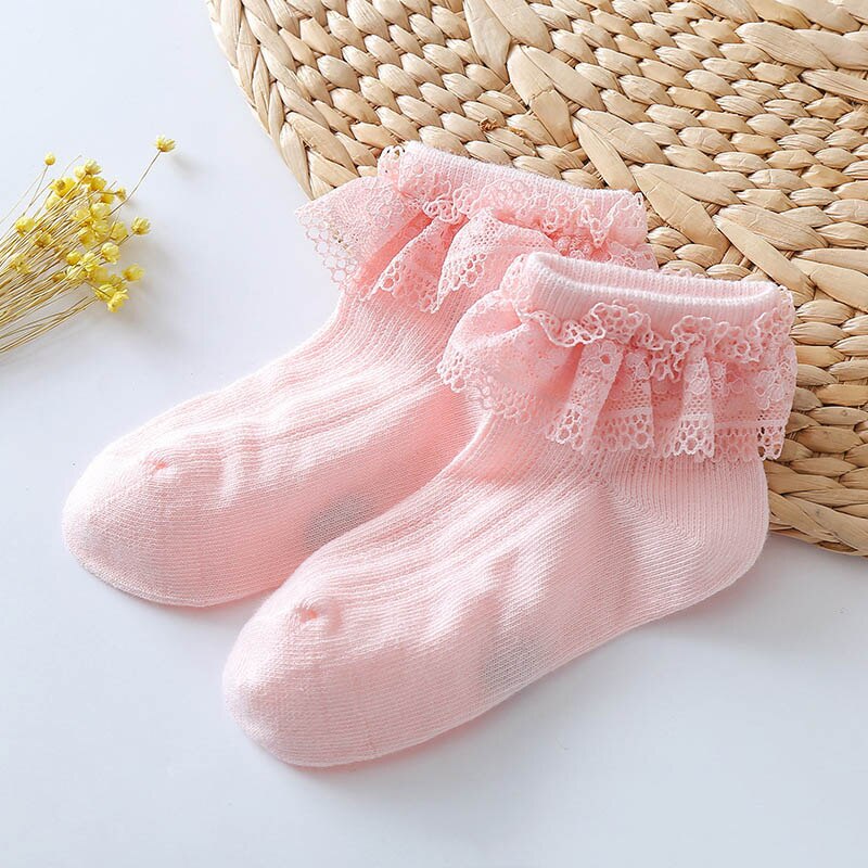 Sunmer Cute Baby Socks Breathable Baby Girl Socks Princess Lace Baby Socks Soft Cotton New Born Toddler Socks Sokken: Pink / 12-24M