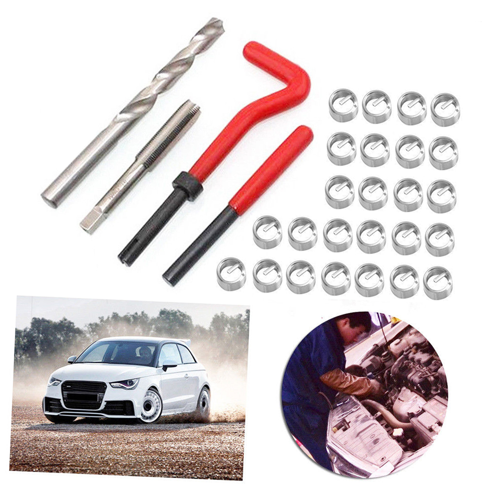 30 Uds Kit de inserción de reparación de hilo métrico M3 M4 M7 M9 M11 Helicoil Car Pro herramienta de bobina 304 bolsa de herramientas de reparación de automóviles de acero inoxidable