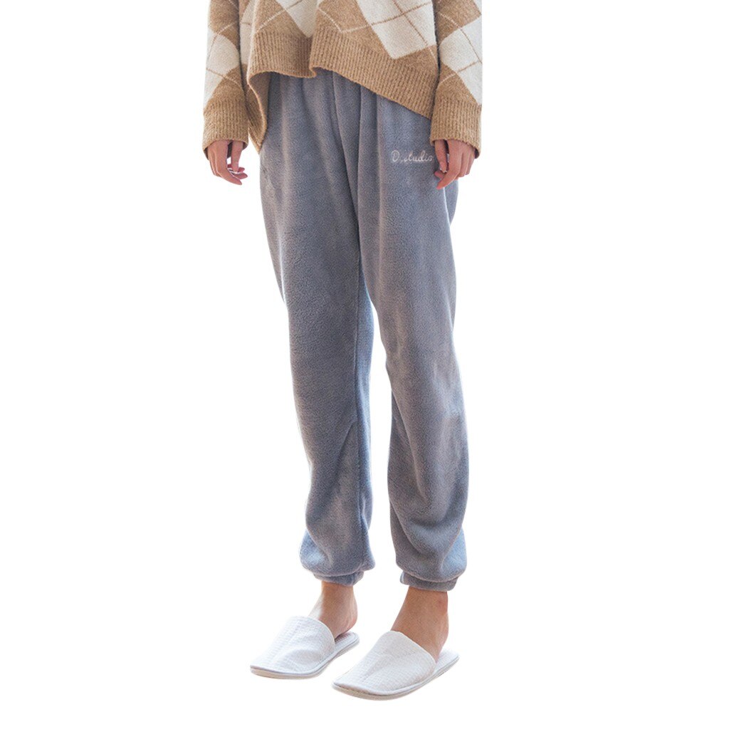 Pantalones de pijama de franela para mujer, ropa de dormir de invierno, informal, suave, para uso diario, gruesa, de terciopelo, largos, sueltos y cálidos: Azul