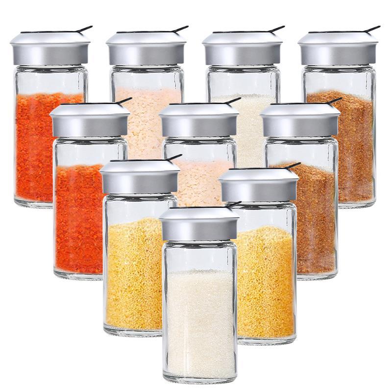 10 stk gjennomsiktig glass kjøkkenutstyr krydder pepper shaker krydderkrukke roterende deksel krydderkanne salt sukkerflaske: 4