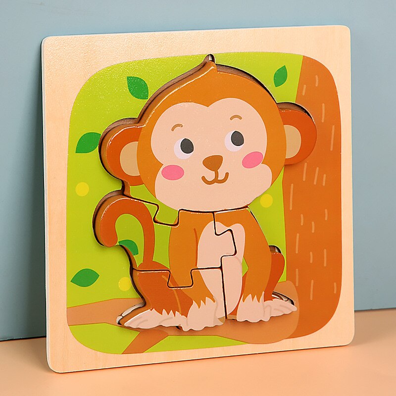 15*15cm Kinder Montessori Spielzeug 3D Holz Puzzle Baby Cartoon Tier/Verkehrs Jigsaw Puzzle Spielzeug für Kinder frühen Lernen: 16-donkey