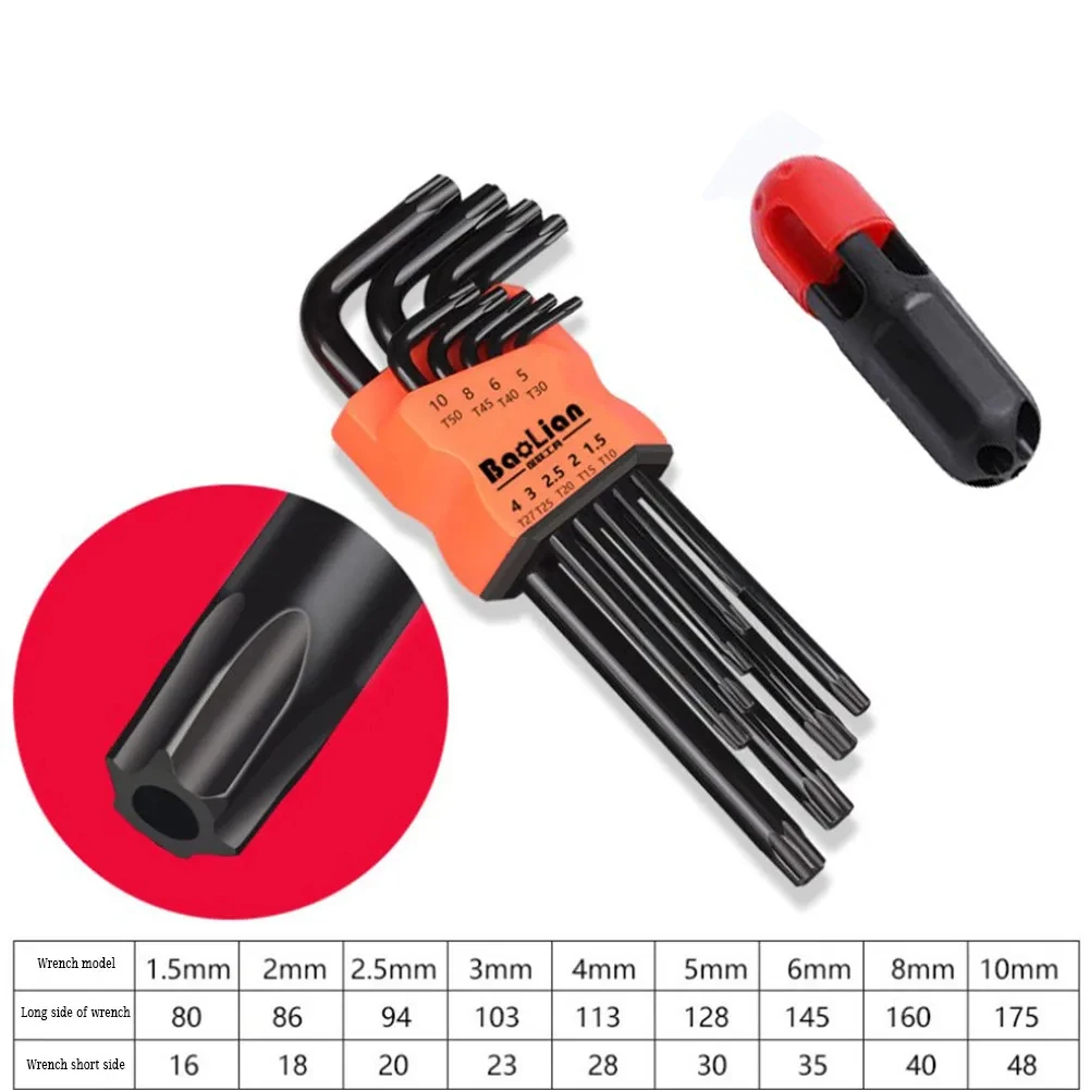Juego de 9 Uds de llaves hexagonales, herramienta de llave Allen, llave cuadrada Torx, extremo de bola larga Hexagonal interior, llave L de 1,5 - 10mm con mango en T