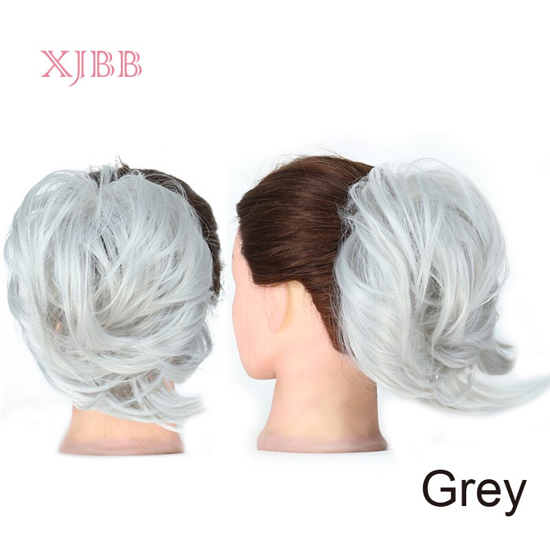 Xjbb syntetisk hår knold lige elastik hår extensions scrunchies donut chignon kort hestehale til kvinder: Grå
