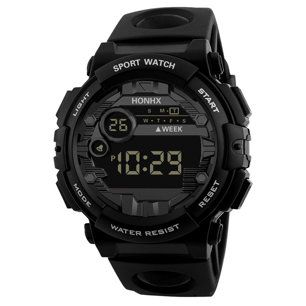 Honhx Luxe Mannen Digitale Led Horloge Datum Sport Outdoor Elektronische Horloge Mannetjes Universele Klok Ronde Horloges Montre Homme: Black