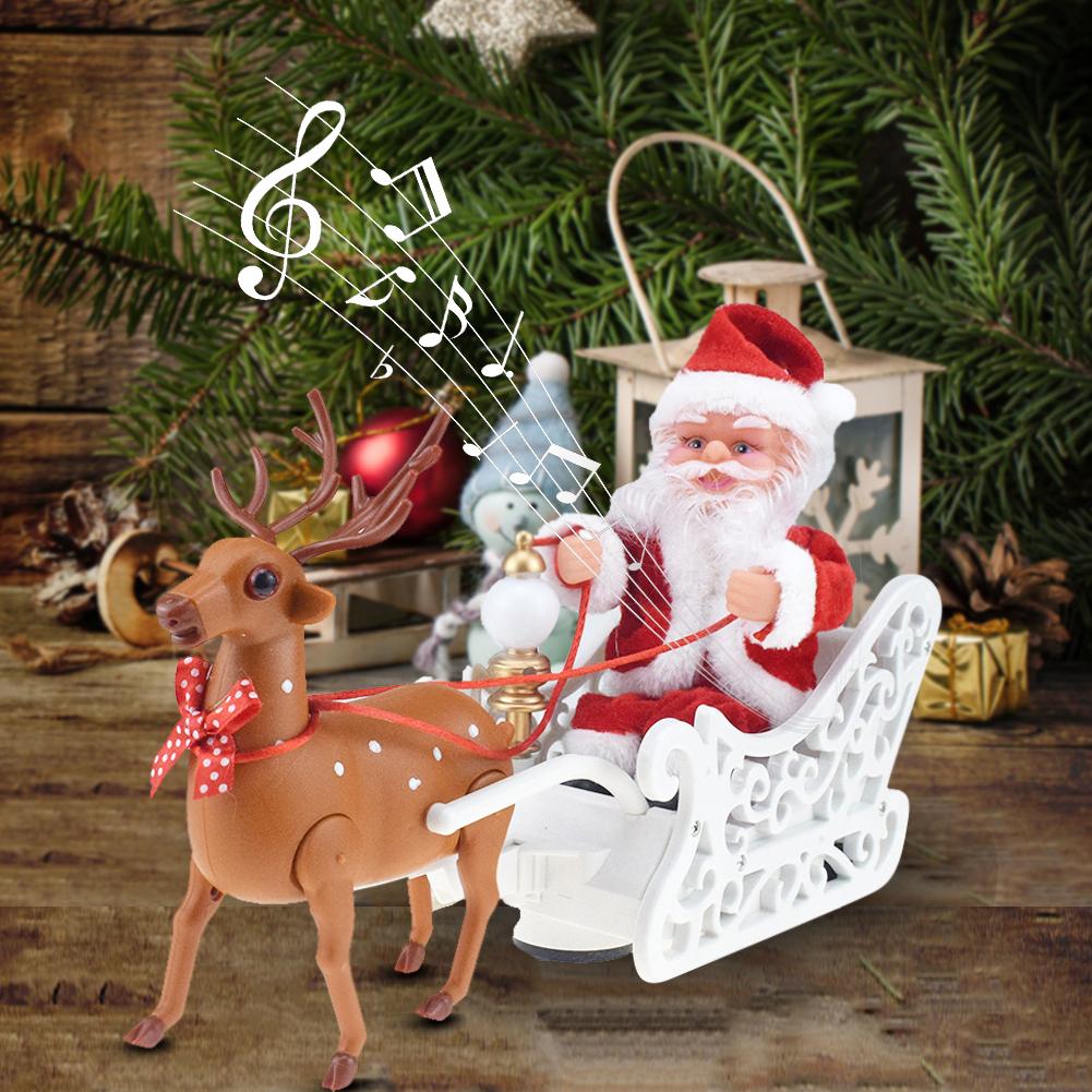 Santa Claus Doll Elk Sled Toy Electric Universal Plastics Novel Car with Music Xmas Decor