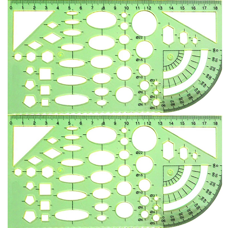 POTENCO drawing Ruler measuring tool Plastic Circles Squares Geometric Template Rulers Suitable For Student trammel