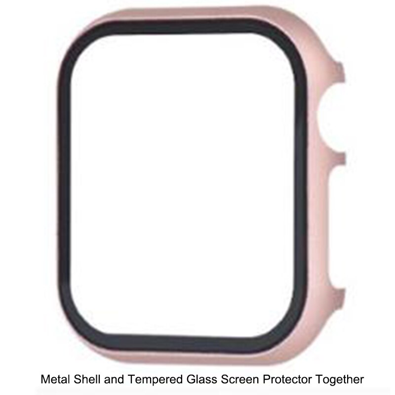 Alpq hoesje voor apple watch 38mm 40mm 42mm 44mm metalen behuizing gehard glas volledige beschermfolie voor apple watch 4 3 2 1 hoesje