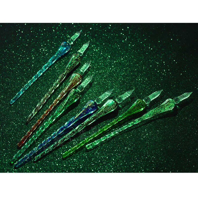 Pluma de goteo de vidrio luminoso de buena salud, pluma estilográfica de cristal Vintage, pluma de inmersión de vidrio, de conjunto de plumas, pluma de cristal con firma